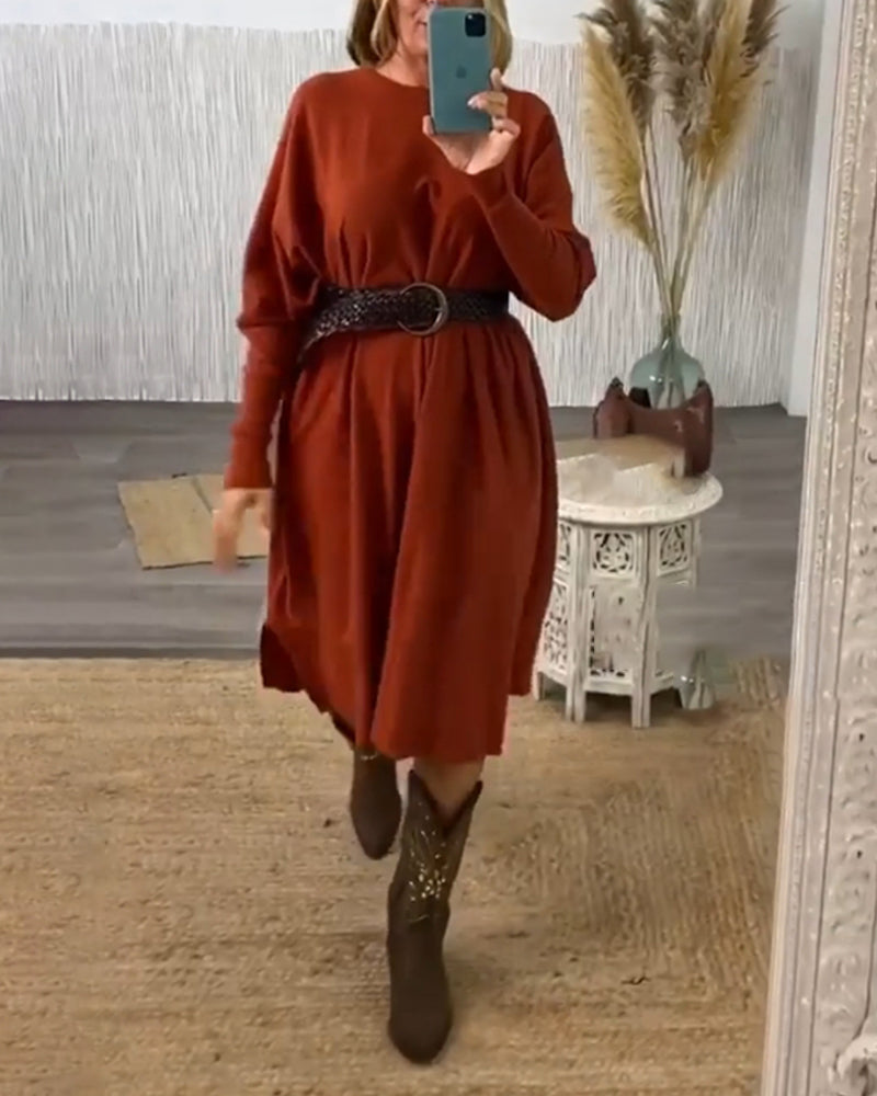 Solid color bat sleeve sweater dress