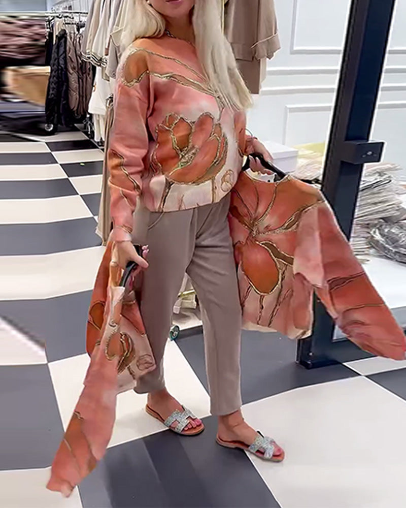 Crew Neck Printed Loose Jumper