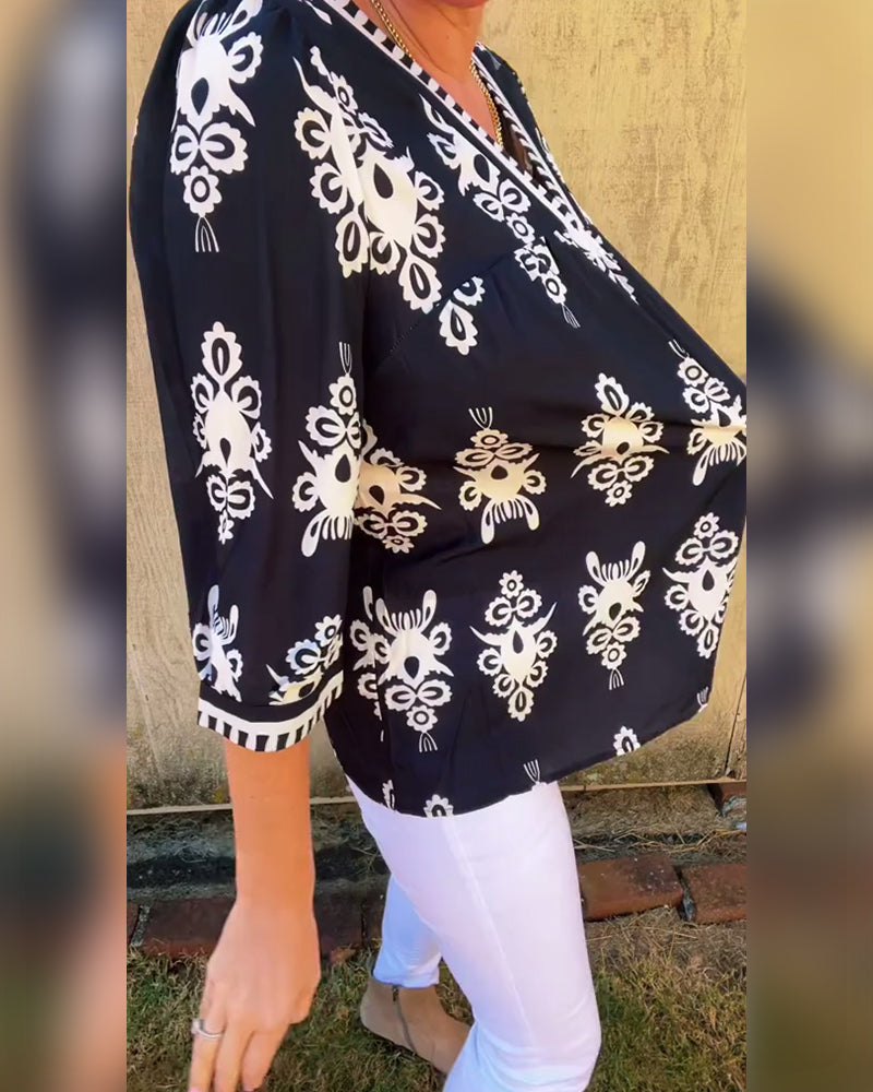 Three-Quarter Sleeves Printed Blouse