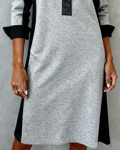 Long-Sleeved Patchwork Collared Dress