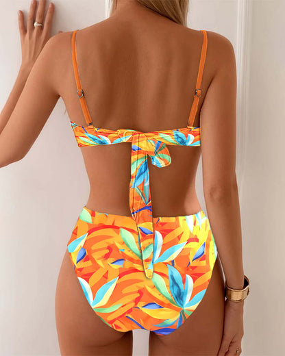Sexy Printed Bra Contrast Color Two-Piece Swimsuit