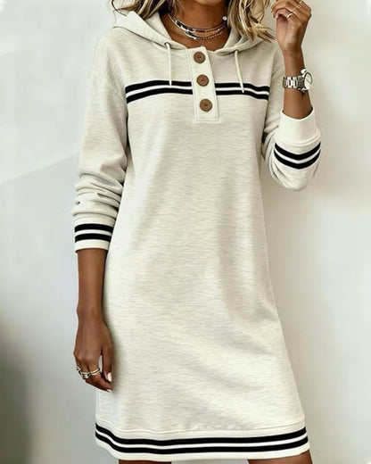 Hooded Striped Color-Block Casual Dress