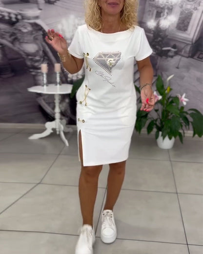 Printed Fitted Slit Dress