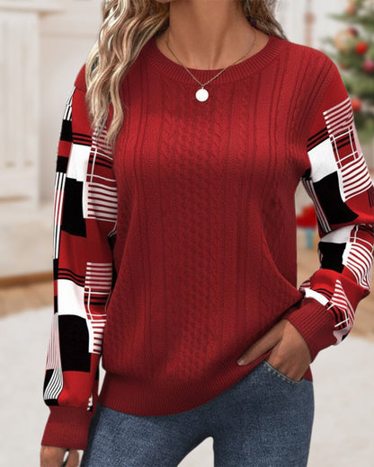 Plaid Color-Block Temperamental Sweatshirt