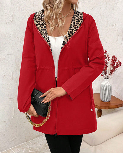 Hooded Reversible Leopard Print Coat