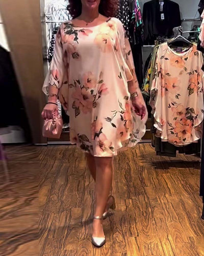 Printed Bat Sleeve Dress