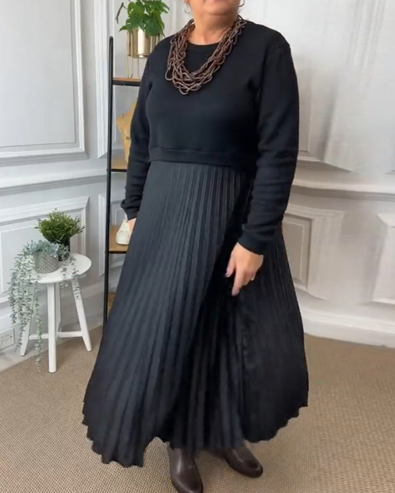 Elegant Patchwork Dress with Round Neck