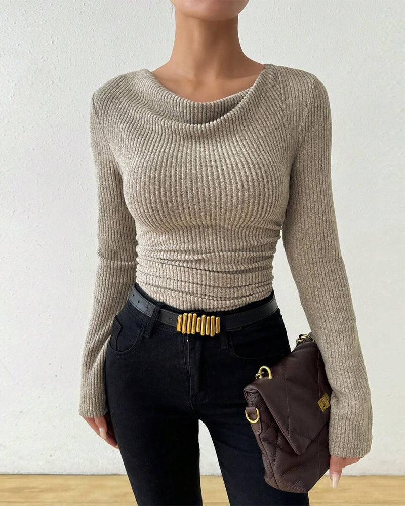 Swing Collar Slim Knit Top