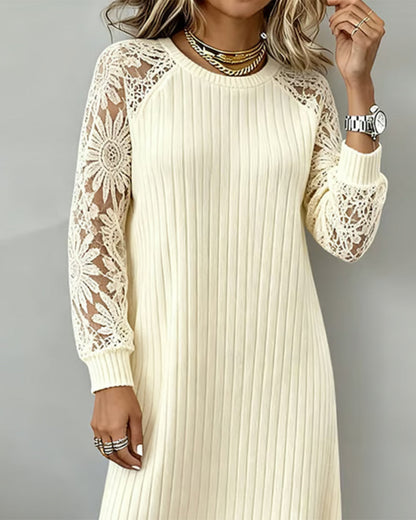 Solid Color Round Neck Ribbed Dress