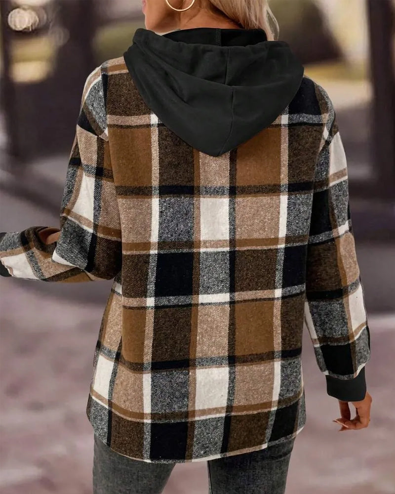 Plaid Fashion Patchwork Hooded Sweatshirt