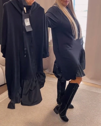 Long sleeve panel loose hooded dress