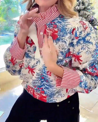 Christmas Print Fashion Long Sleeve Shirt