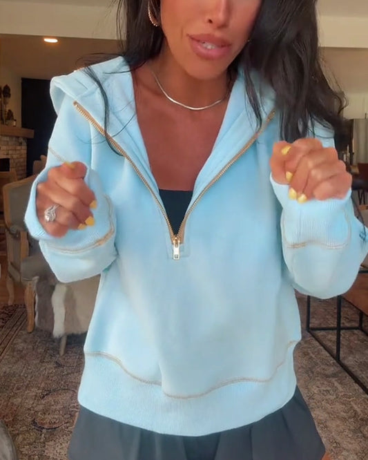 Casual Hooded Solid Color Zipper Sweatshirt