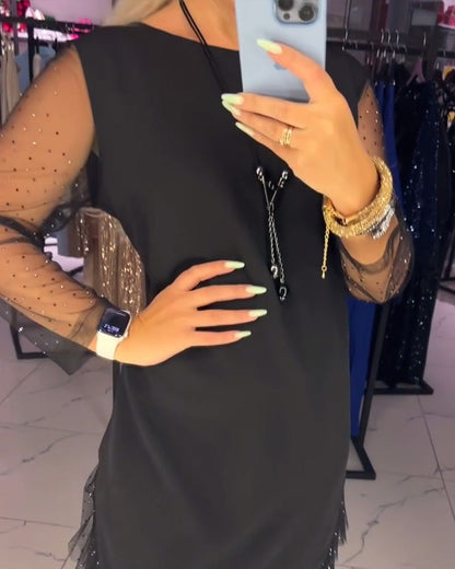 Round Neck Transparent Mesh Stitching Dress