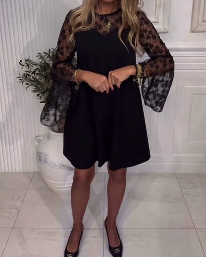 Solid Color Bell Sleeve Patchwork Dress