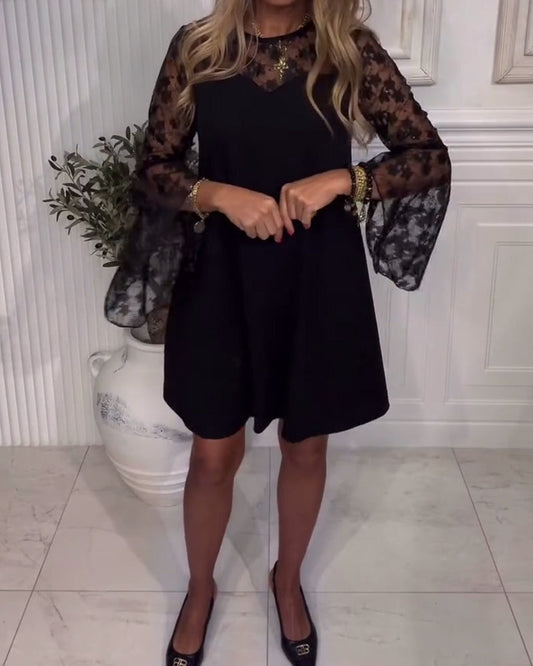 Solid Color Bell Sleeve Patchwork Dress