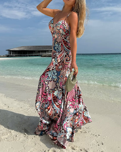 Beach Vacation Printed Sling Dress