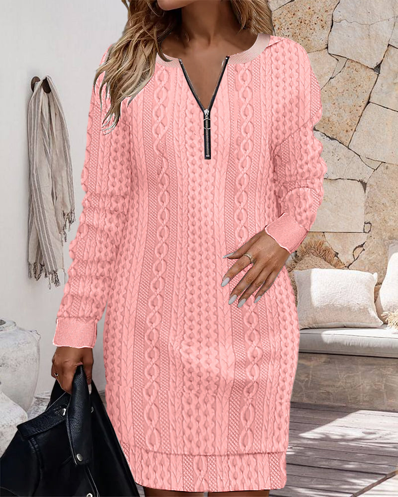 Zipper casual long sleeve dress