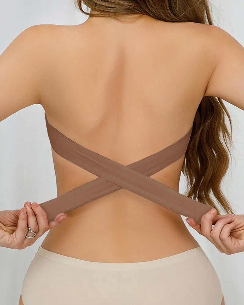 Strapless Seamless Side Closure Criss Cross Bra Top