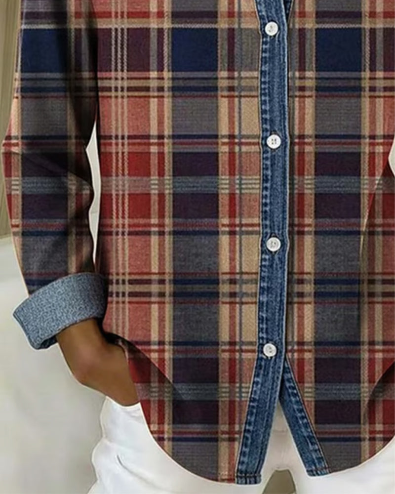 Plaid Contrast Color Fashion Blouse