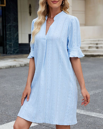 Solid Color V-Neck Dress