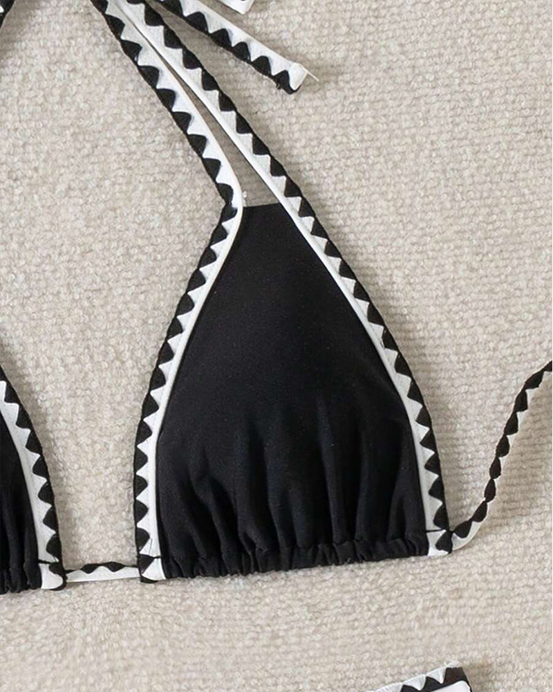 Sexy Contrast Color Split Triangle Bikini