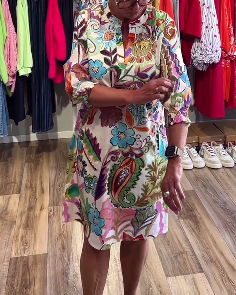 Stand Collar Floral Dress