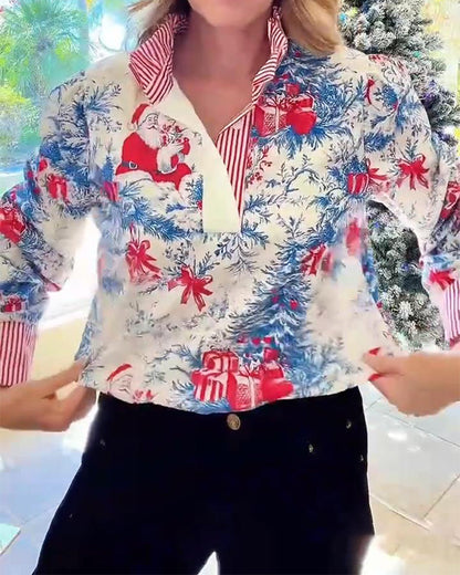 Christmas Print Fashion Long Sleeve Shirt