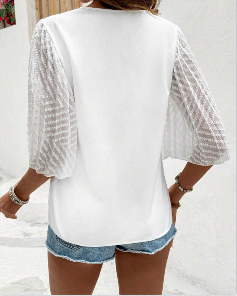 Solid Color V-Neck Loose Blouse