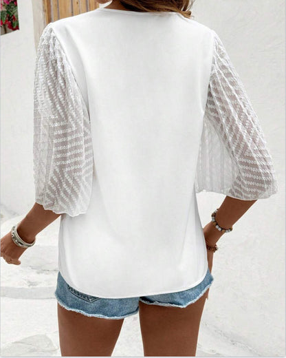 Solid Color V-Neck Loose Blouse