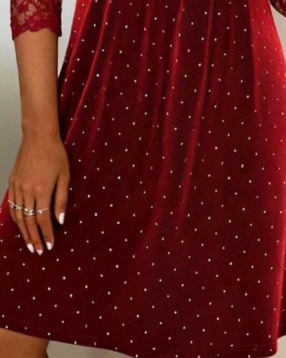 Solid Color Patchwork Polka Dot Dress