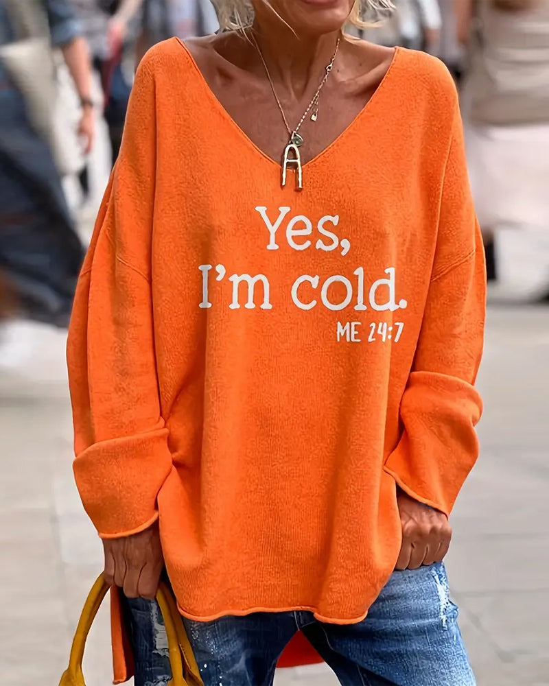 V-Neck Letter Print Loose Casual Jumper