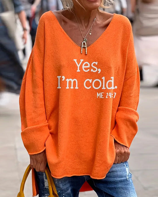 V-Neck Letter Print Loose Casual Jumper