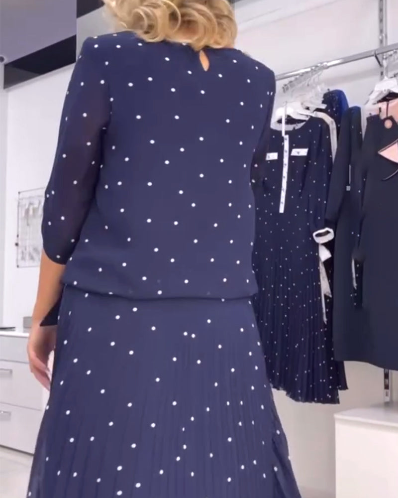 Round collar polka dot casual dress