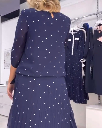 Round collar polka dot casual dress