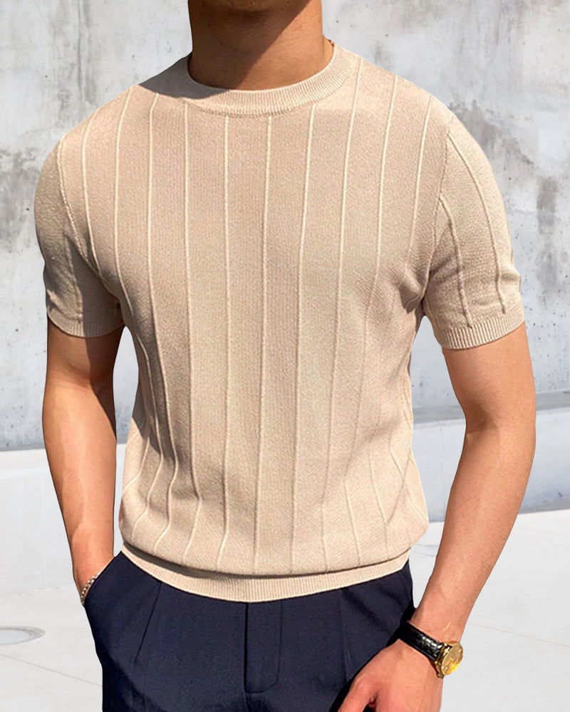 Men's Crew Neck Short Sleeve Breathable Knitted T-Shirt