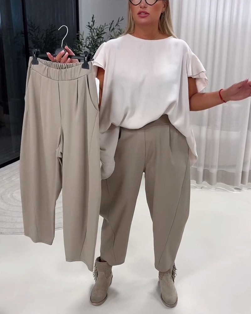 Solid Color Elastic Waist Fashion Pants