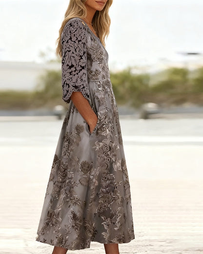 Round Neck Three-Quarter Sleeve Dress