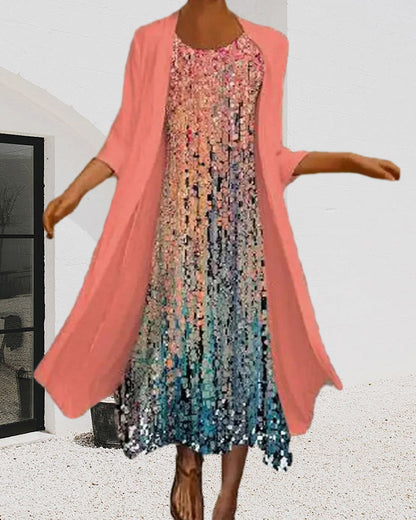 Elegant colorful round neck printed dress