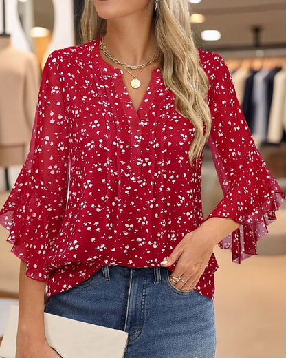 Polka Dot Print Ruffle Blouse