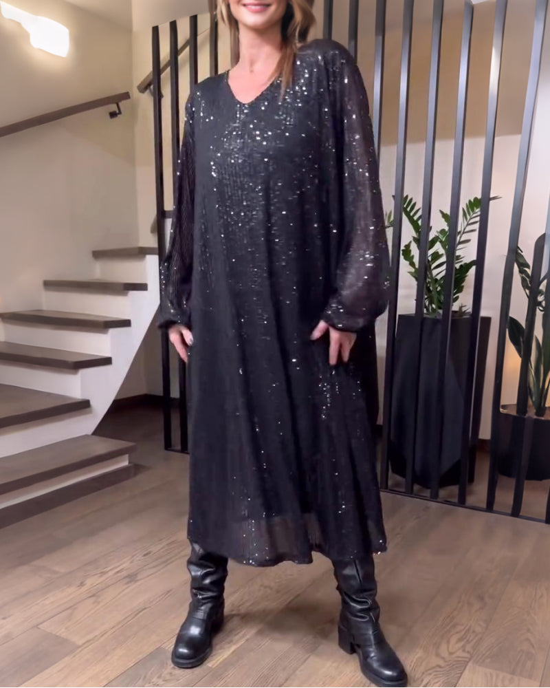 V-Neck Solid Color Fashion Dress