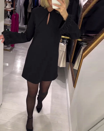 Solid Color Straight-Cut Long-Sleeved Dress