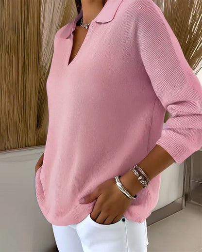 Casual V-Neck Solid Color Pullover