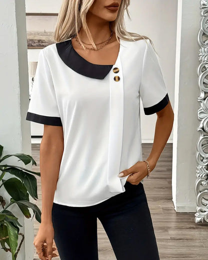 Contrast Collar Button-Down Blouse