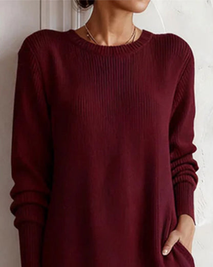 Round Neck Solid Color Sweater Dress