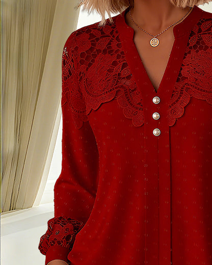 V-Neck Spliced Loose Blouse