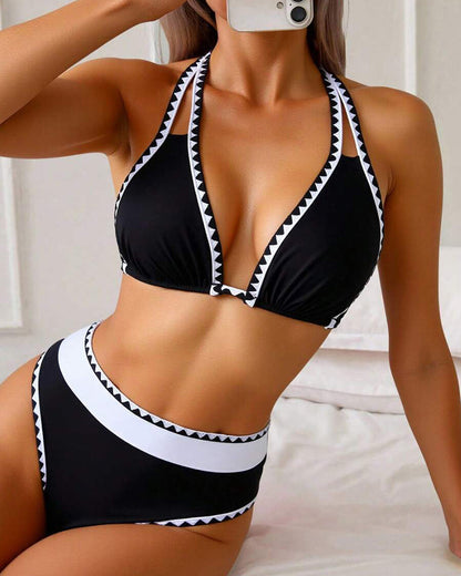 Sexy Contrast Color Split Triangle Bikini