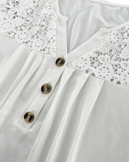 Hollow Lace Patchwork Pleated T-Shirt