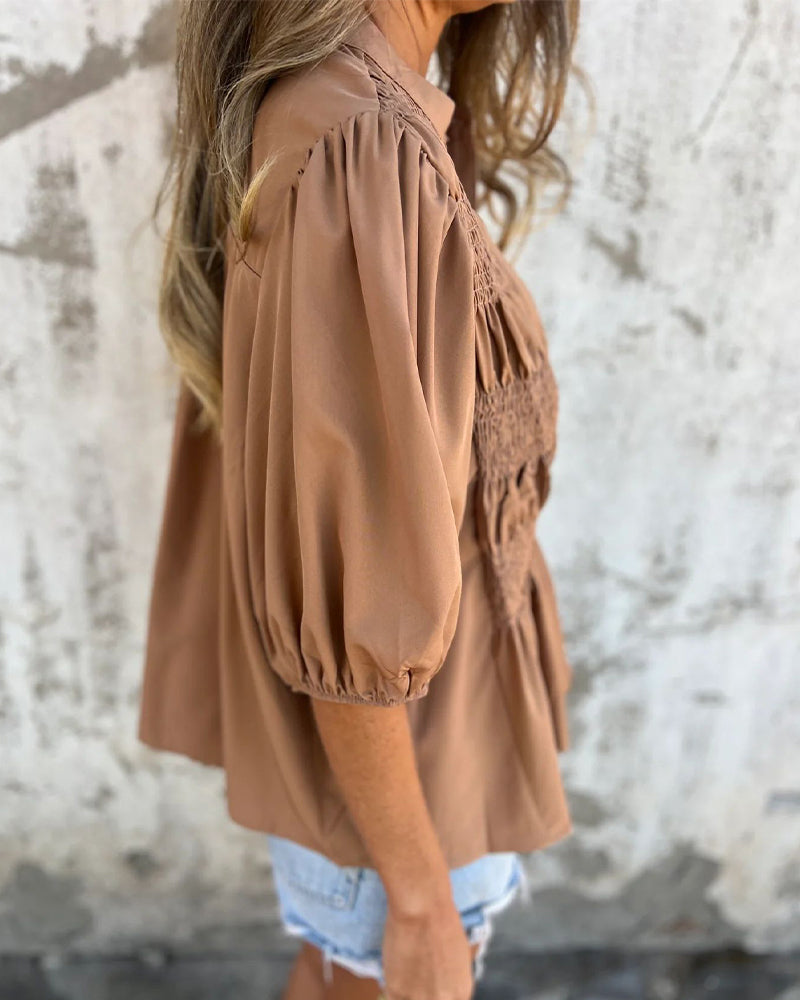 Casual Fashion Short Sleeve Solid Color Blouse