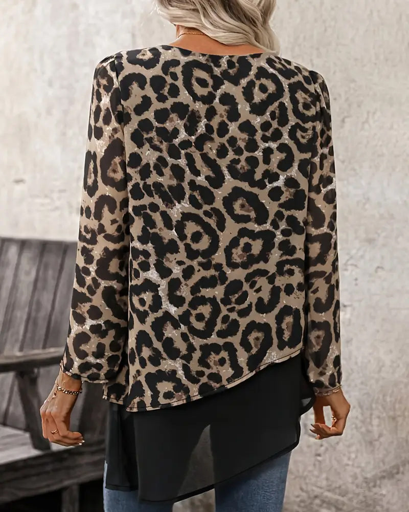 Leopard Print Patchwork Blouse